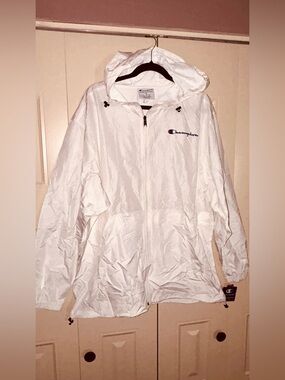 Champion White Hooded Windbreaker Jacket Size XL